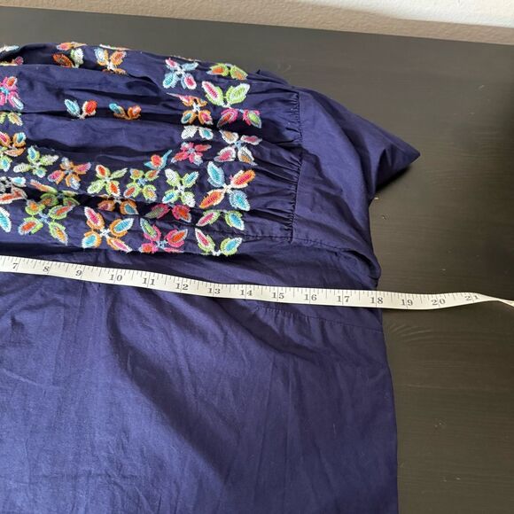 Maeve Anthropologie Sonja Blouse Top Sz 0 Blue Embroidered Balloon Sleeve V Neck - Picture 11 of 12